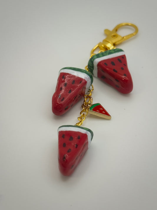 Watermelon Slices Keychain – Handmade Polymer Clay Bag Charm