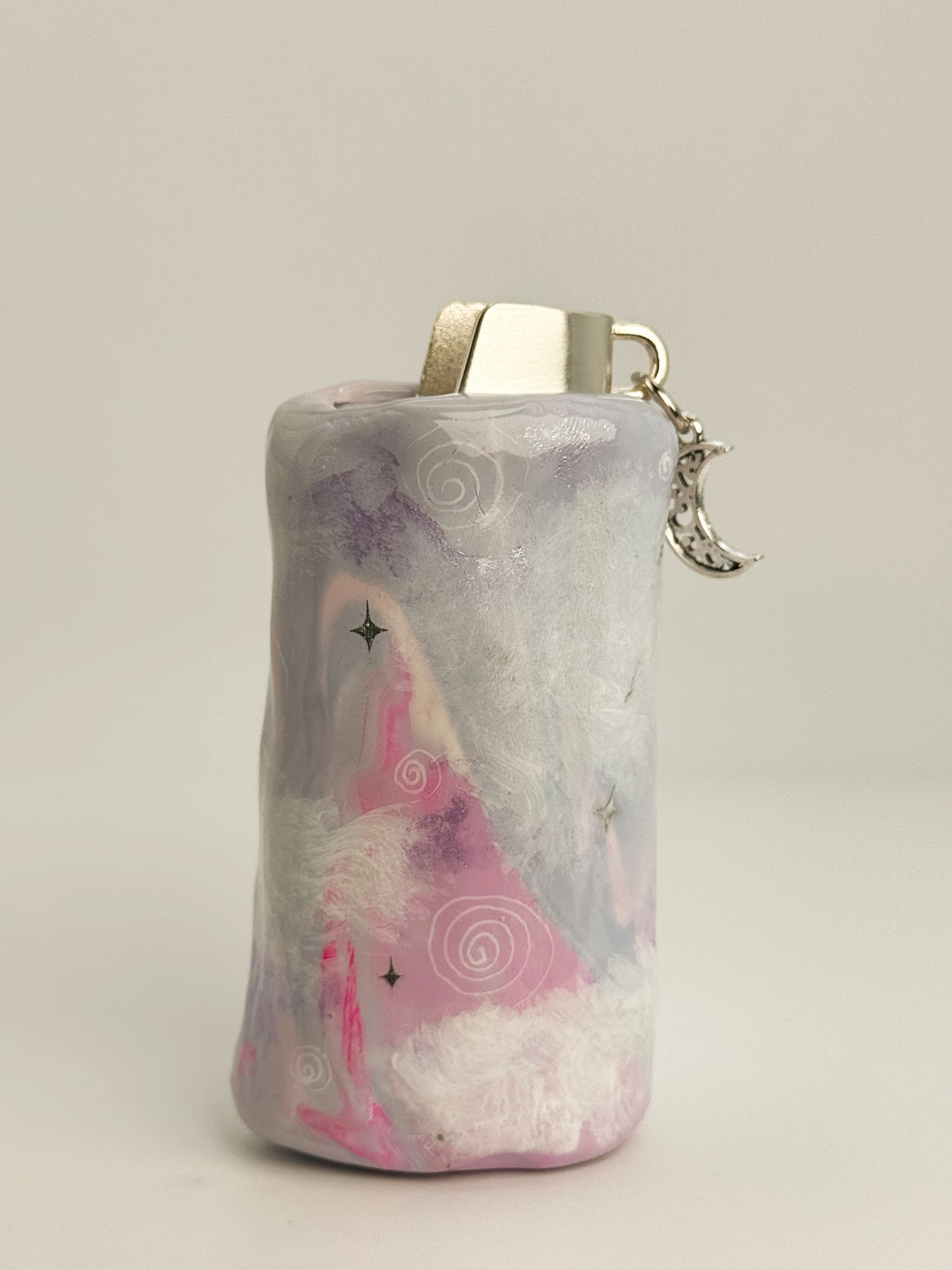 Whimsical Moon Lighter Case w/ Charm | Fits Standard Bic | Handmade Polymer Clay Art