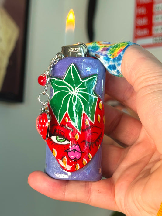 Sassy Strawberry Case with charm| Fits Standard Bic | Handmade Polymer Clay Art