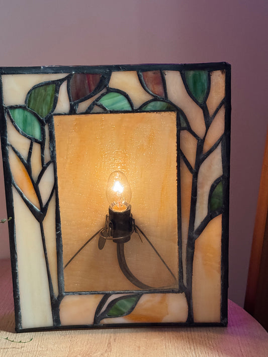 Vintage Stained Glass Accent Lamp | Arts & Crafts / MCM Style | Warm Amber Glow