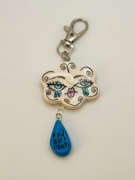 Sad Girl Club Keychain – Handmade Polymer Clay Bag Charm