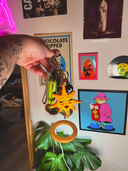 Golden Sun Goddess Keychain – Hand-Sculpted Polymer Clay (3.5–4”)