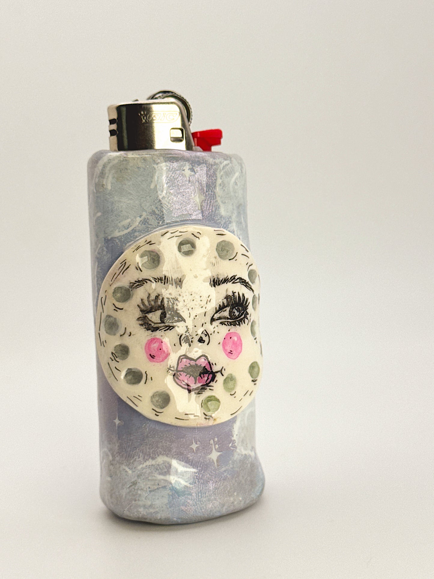 Miss Moon Celestial Lighter Case – Handcrafted Moon Face Art Lighter Cover