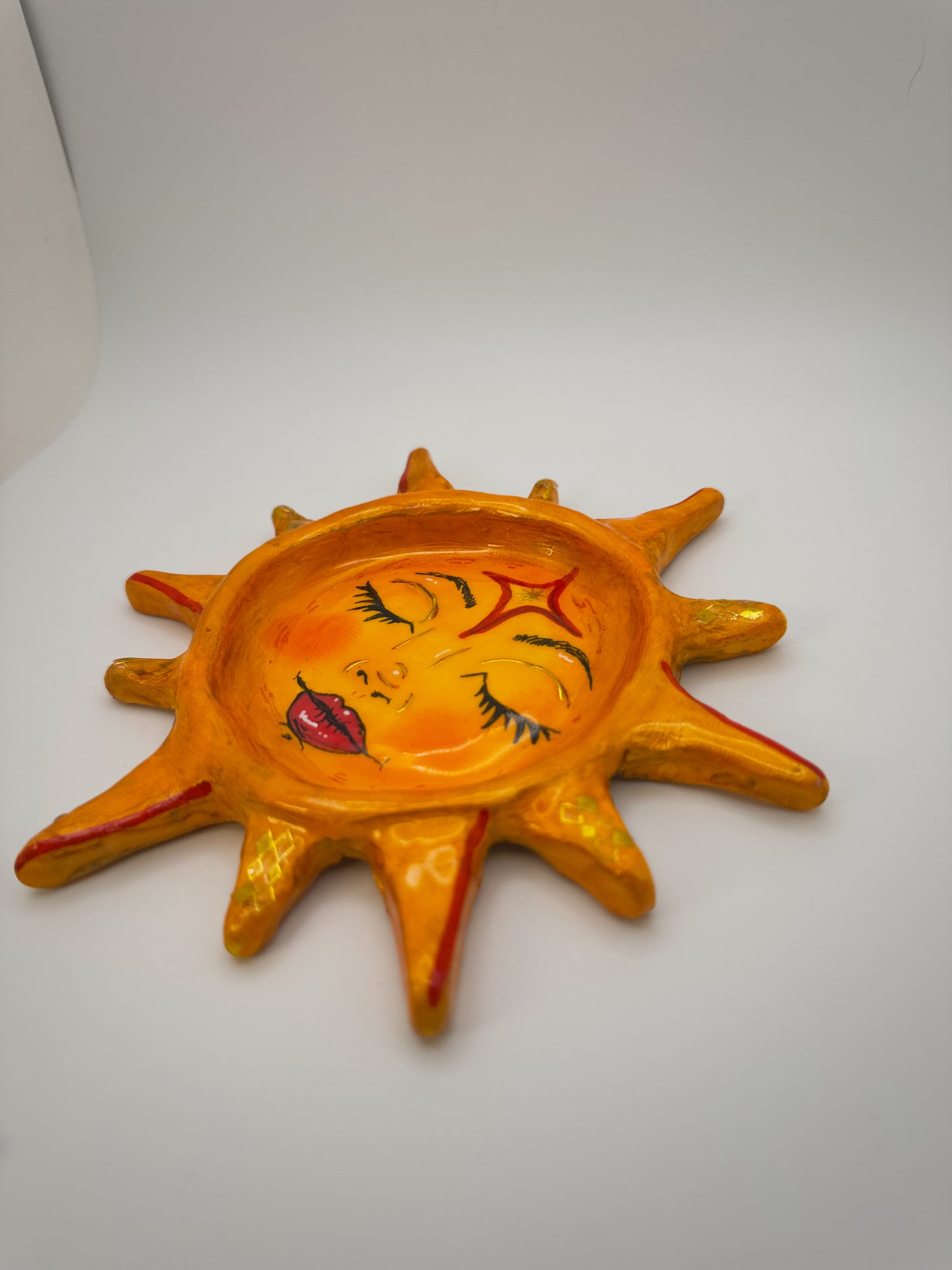 Miss Sunny Trinket Dish – 6.5” Polymer Clay Celestial Sun Tray