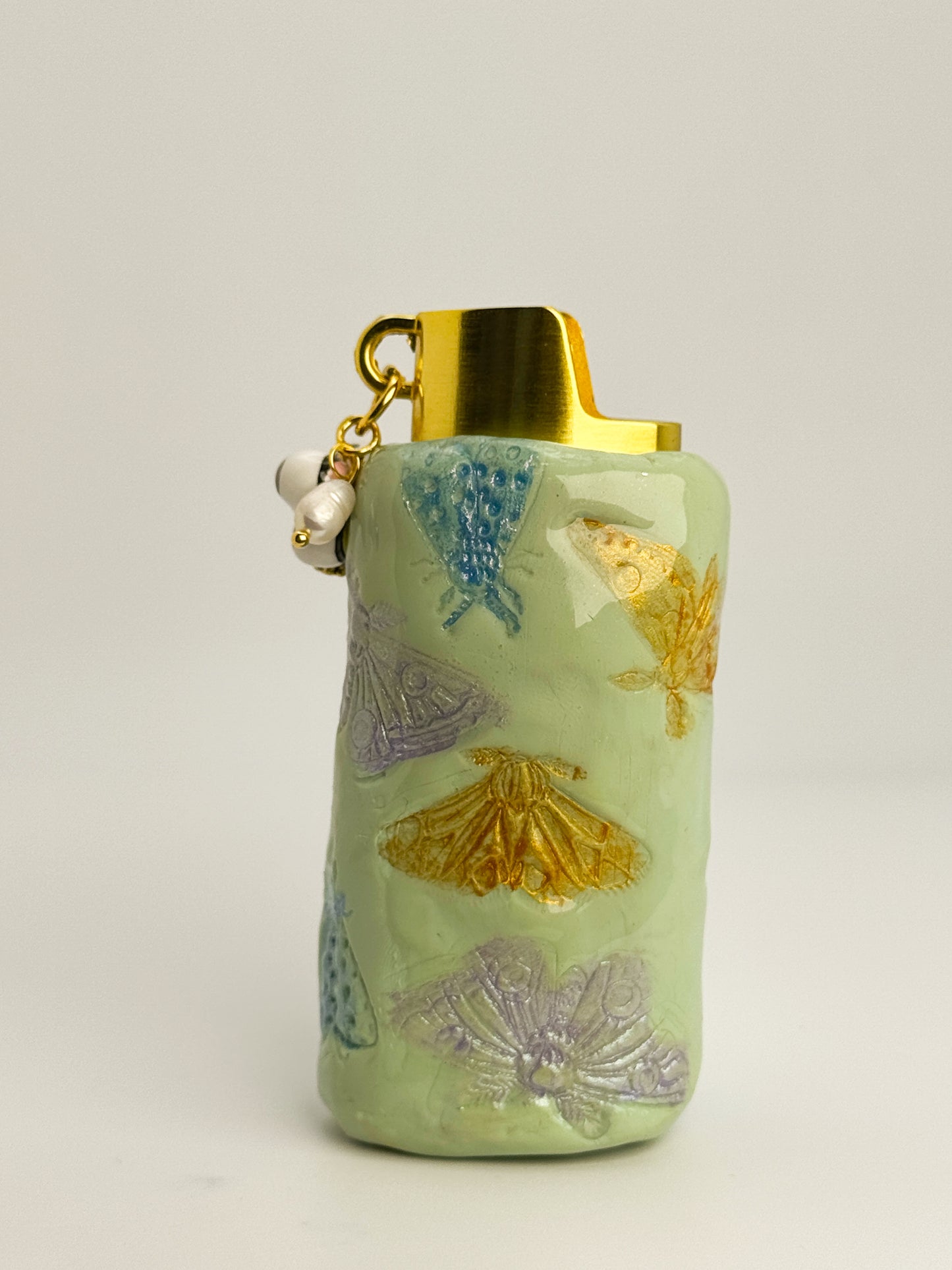 Butterfly & Bugs Lighter Case w/ Charm | Fits Standard Bic | Handmade Polymer Clay Art