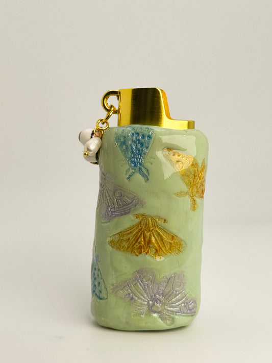 Butterfly & Bugs Lighter Case w/ Charm | Fits Standard Bic | Handmade Polymer Clay Art