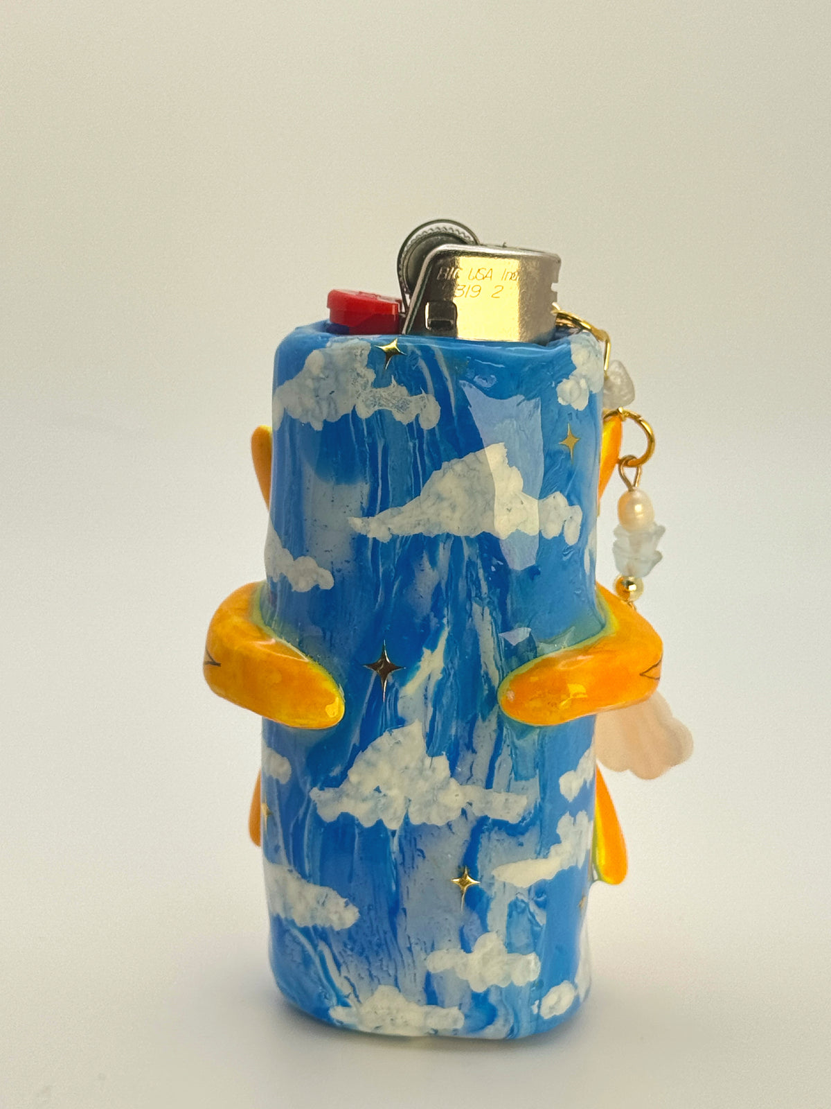 Sassy Sun Case with charm| Fits Standard Bic | Handmade Polymer Clay Art
