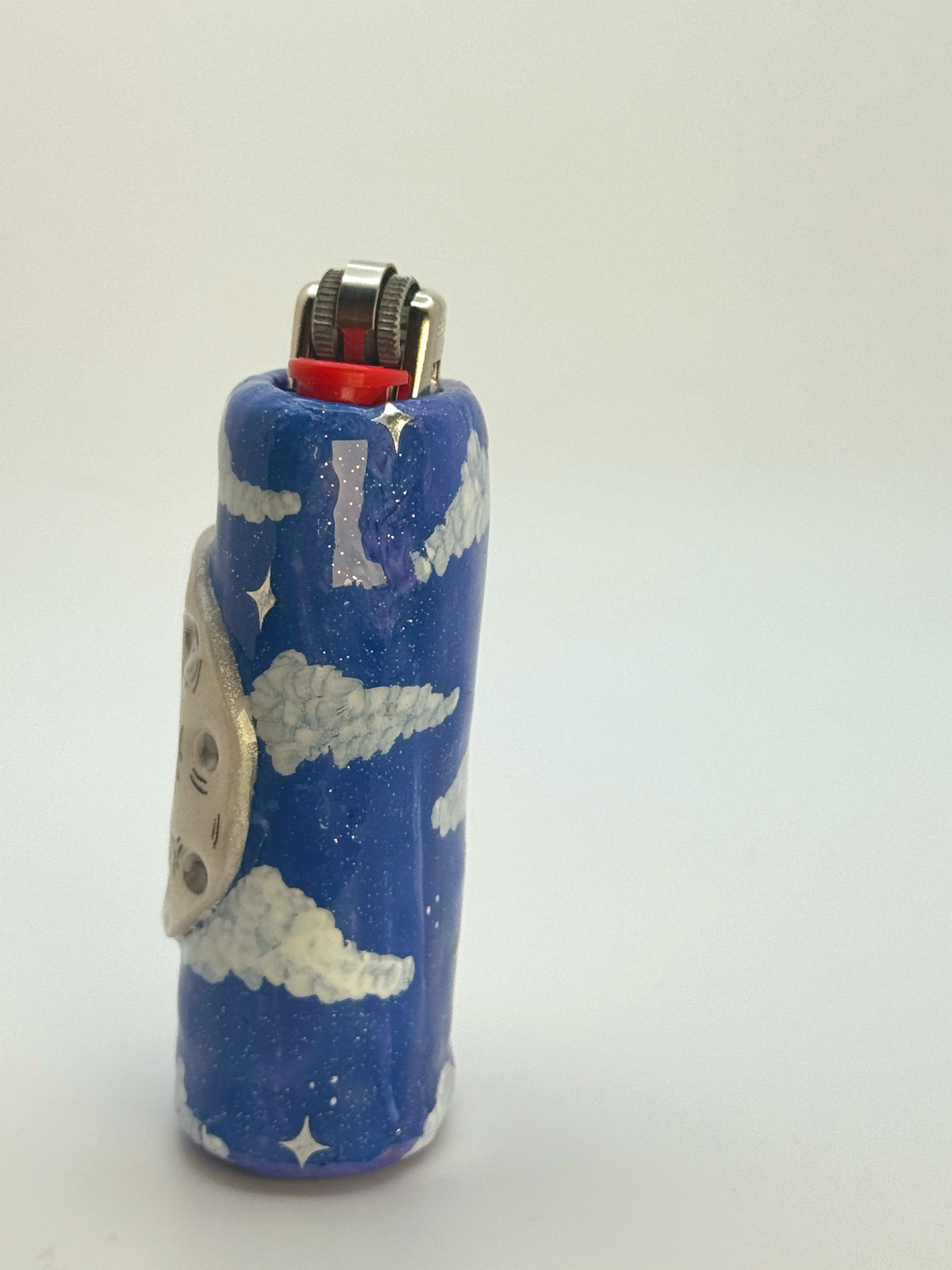 Smoking Moon Case with charm| Fits Standard Bic | Handmade Polymer Clay Art
