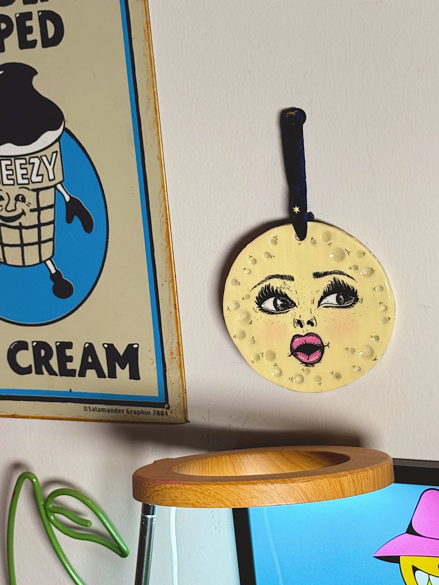 Moon Face Wall Hanging – Handcrafted Polymer Clay Art (4.5”)