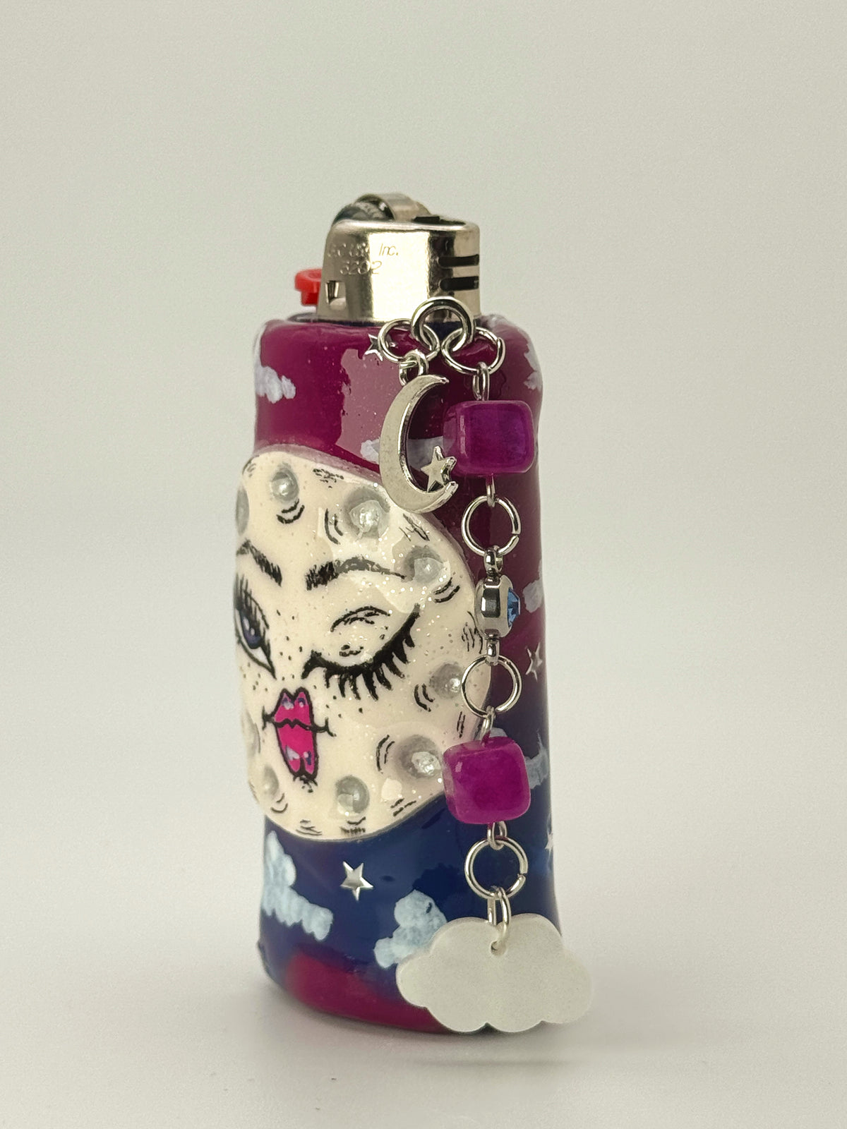 Galactic Haze Moon Lighter Case with charm| Fits Standard Bic | Handmade Polymer Clay Art