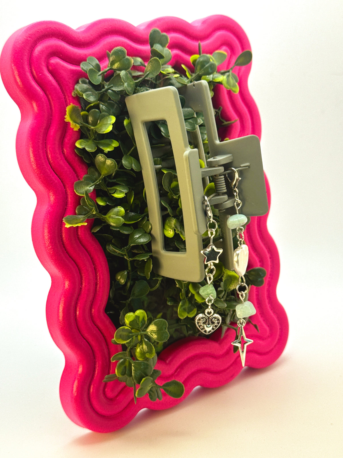 Sage Green Medium Claw Clip with Handmade Beaded Charms | Removable Charm Clip | 3.1”