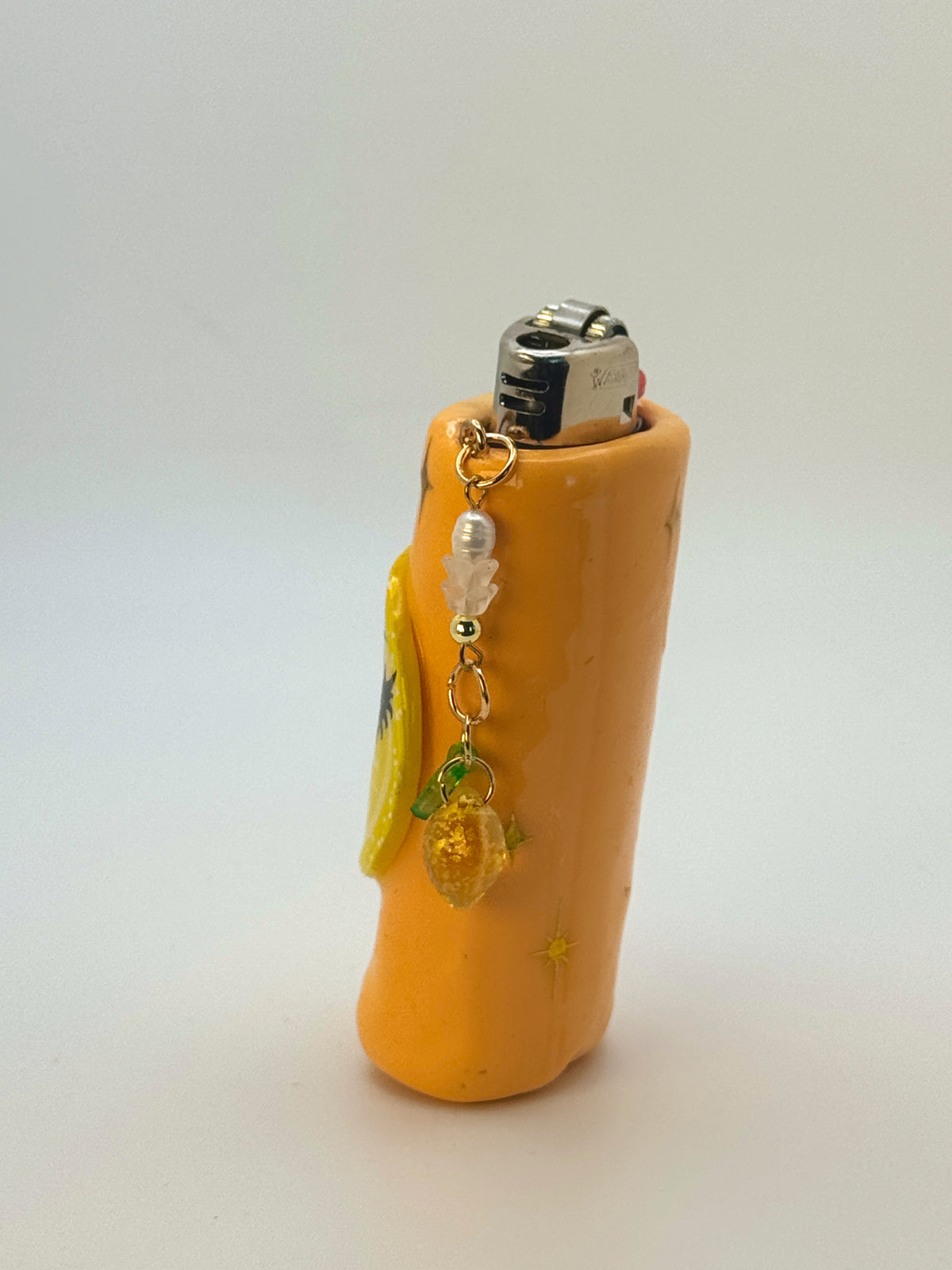 Sassy Lemon Case with charm| Fits Standard Bic | Handmade Polymer Clay Art