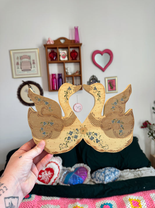 Vintage Hand-Painted Wooden Geese Wall Hanging (1987)