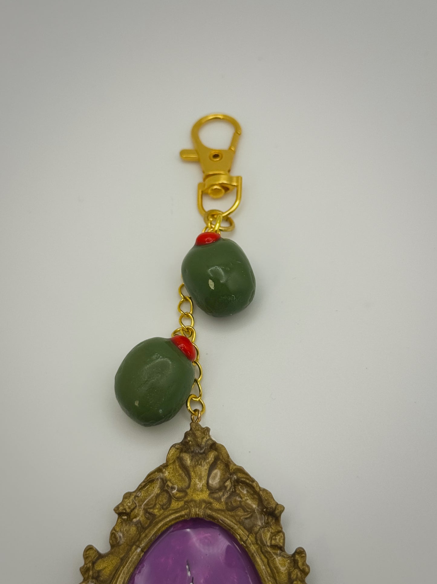 Vintage Frame Martini Cat Keychain – Handmade Polymer Clay Bag Charm