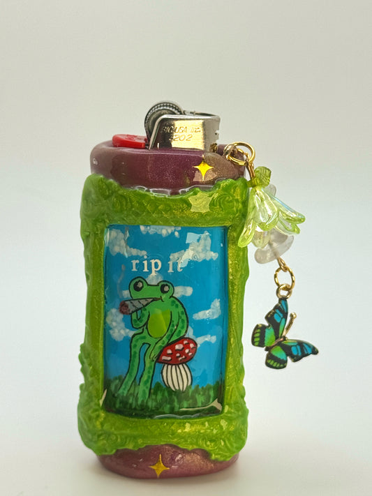 Vintage Frame Rip It Frog Case with charm| Fits Standard Bic | Handmade Polymer Clay Art
