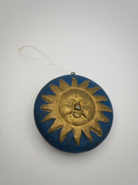 Vintage 3.5” Celestial Sun Ornament – Gold & Blue Whimsigoth Wall Decor