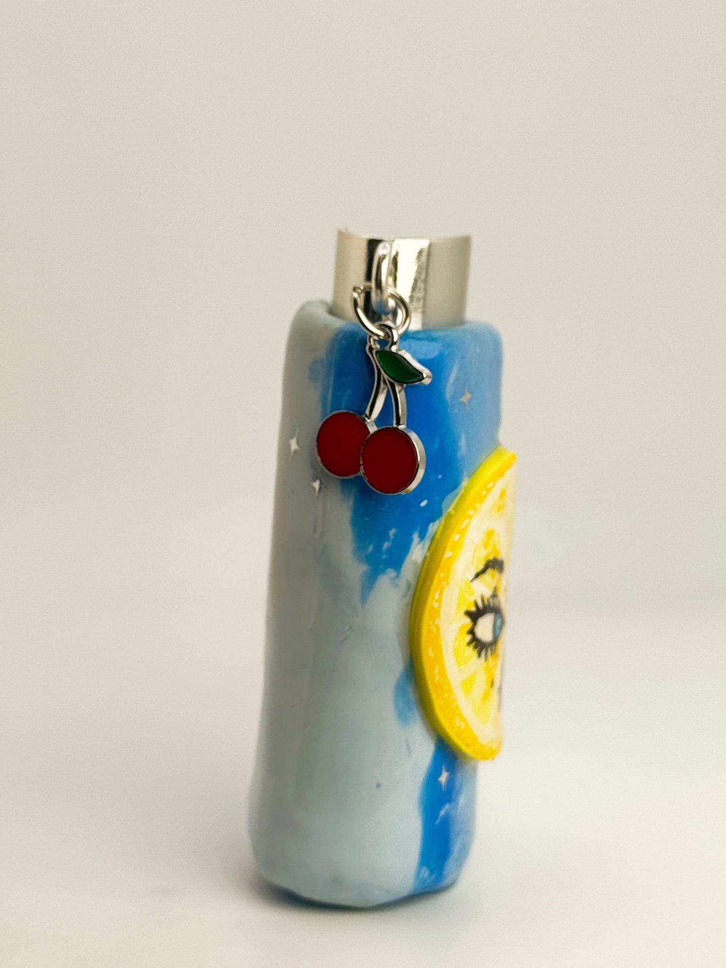 Sour Lemon Face Lighter Case w/ Charm | Fits Standard Bic | Handmade Polymer Clay Art