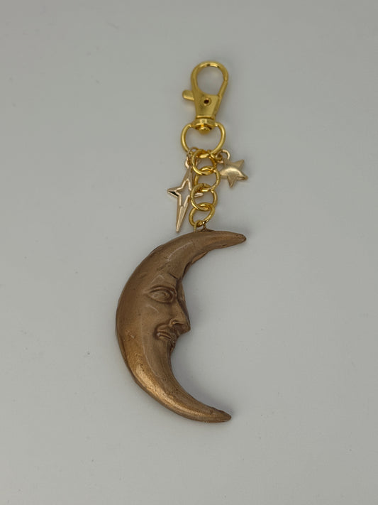 Gold Crescent Moon Keychain – Handmade Polymer Clay Celestial Bag Charm