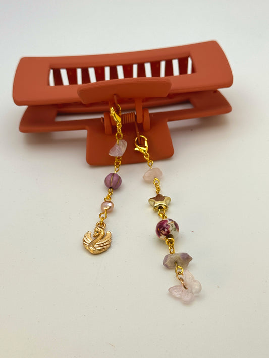 Orange Large Claw Clip with Handmade Beaded Charms | Removable Charm Clip | 4.1”
