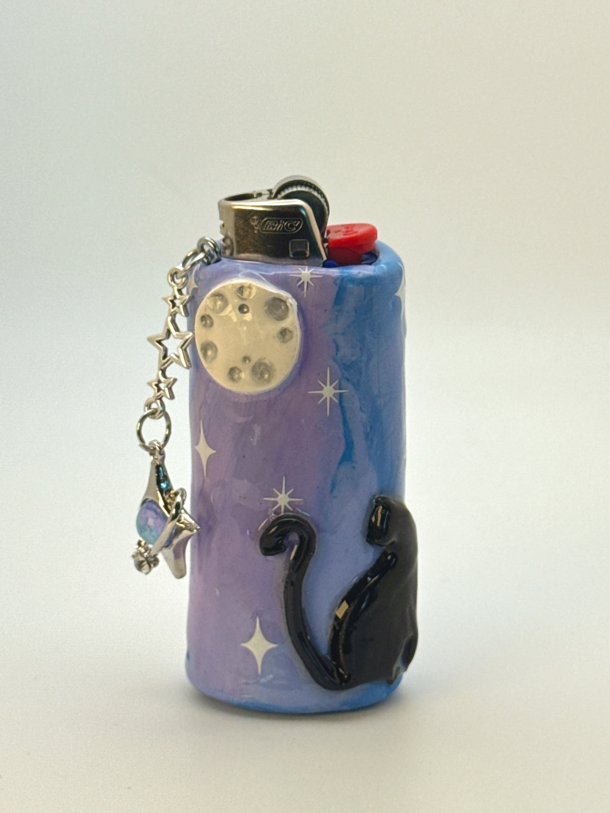 Black Cat Case with charm| Fits Standard Bic | Handmade Polymer Clay Art