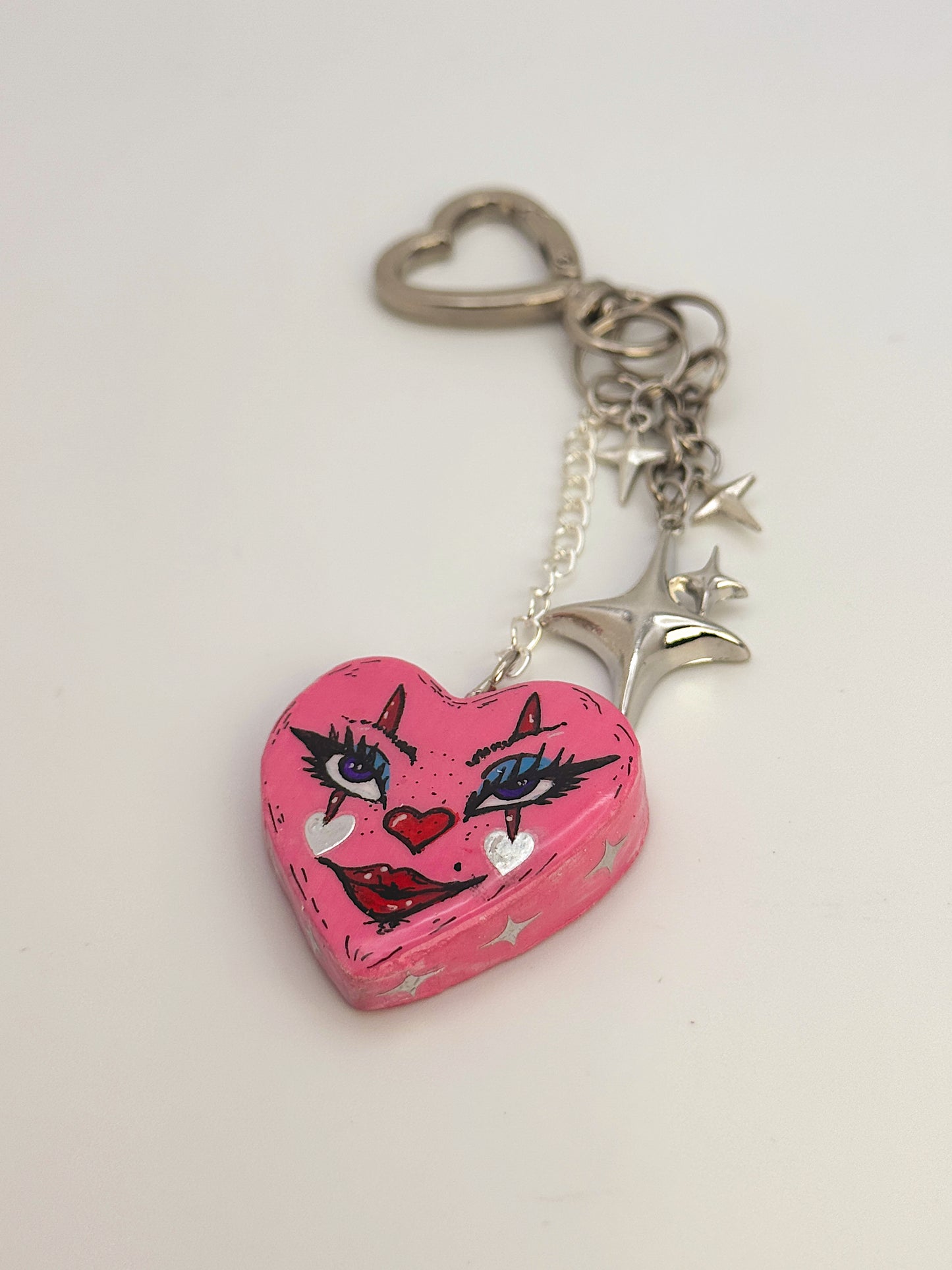 Clown Heart Keychain – Hand-Sculpted Polymer Clay Charm
