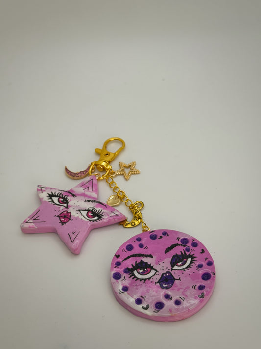 Celestial Girls Keychain – Handmade Polymer Clay Bag Charm