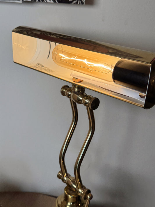MCM Antique Brass Banker’s Lamp – Vintage Articulating Desk Lamp – Dimmable – Mid-Century Modern