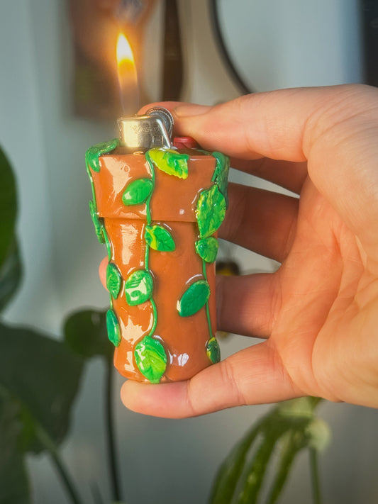 Potted Plant Lighter Case| Fits Standard Bic | Handmade Polymer Clay Art
