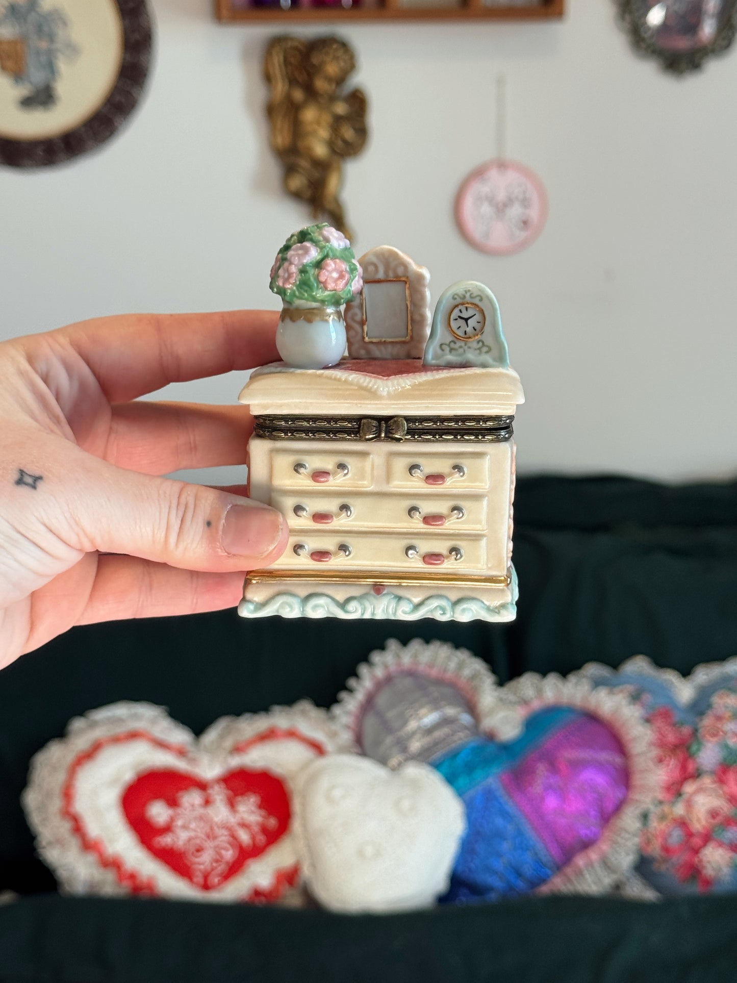 Vintage Mini Dresser Trinket Box with Floral Details | Jewelry & Keepsake Box