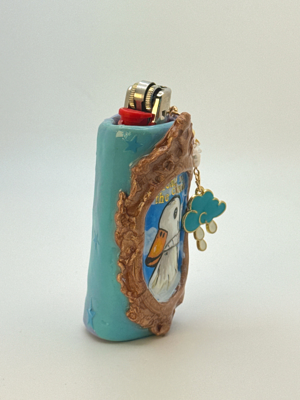 Vintage Frame Head in the Clouds Smoking Duck Case with charm| Fits Standard Bic | Handmade Polymer Clay Art