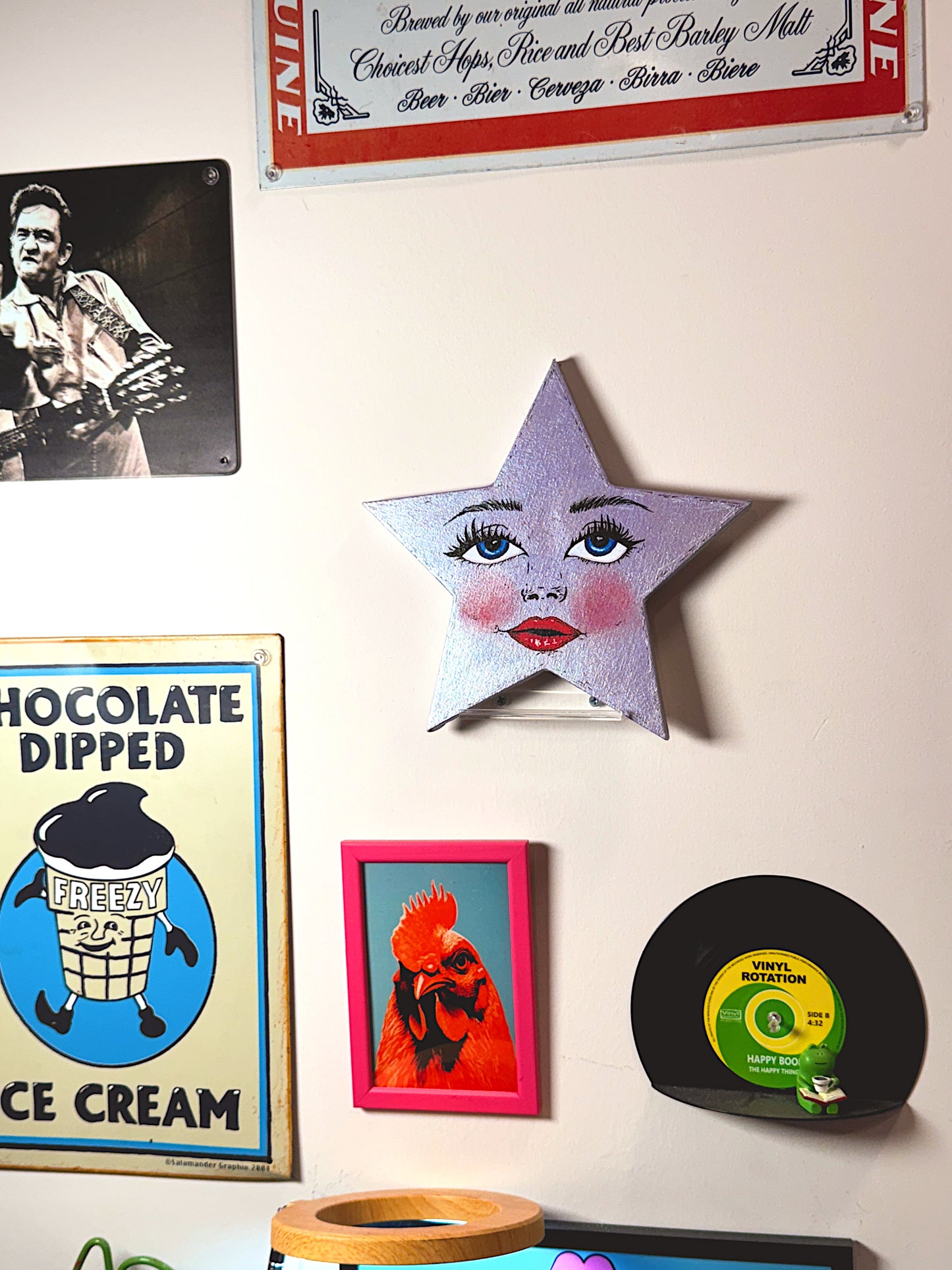 Celestial Star Wall Art – Hand-Painted Star Face Decor— Original 10” Canvas Art