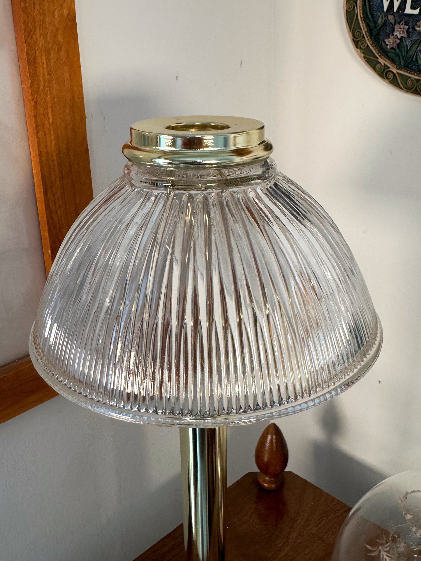 Vintage Brass Candle Lamp with Glass Shade – Spring Loaded Candle Stick Lamp