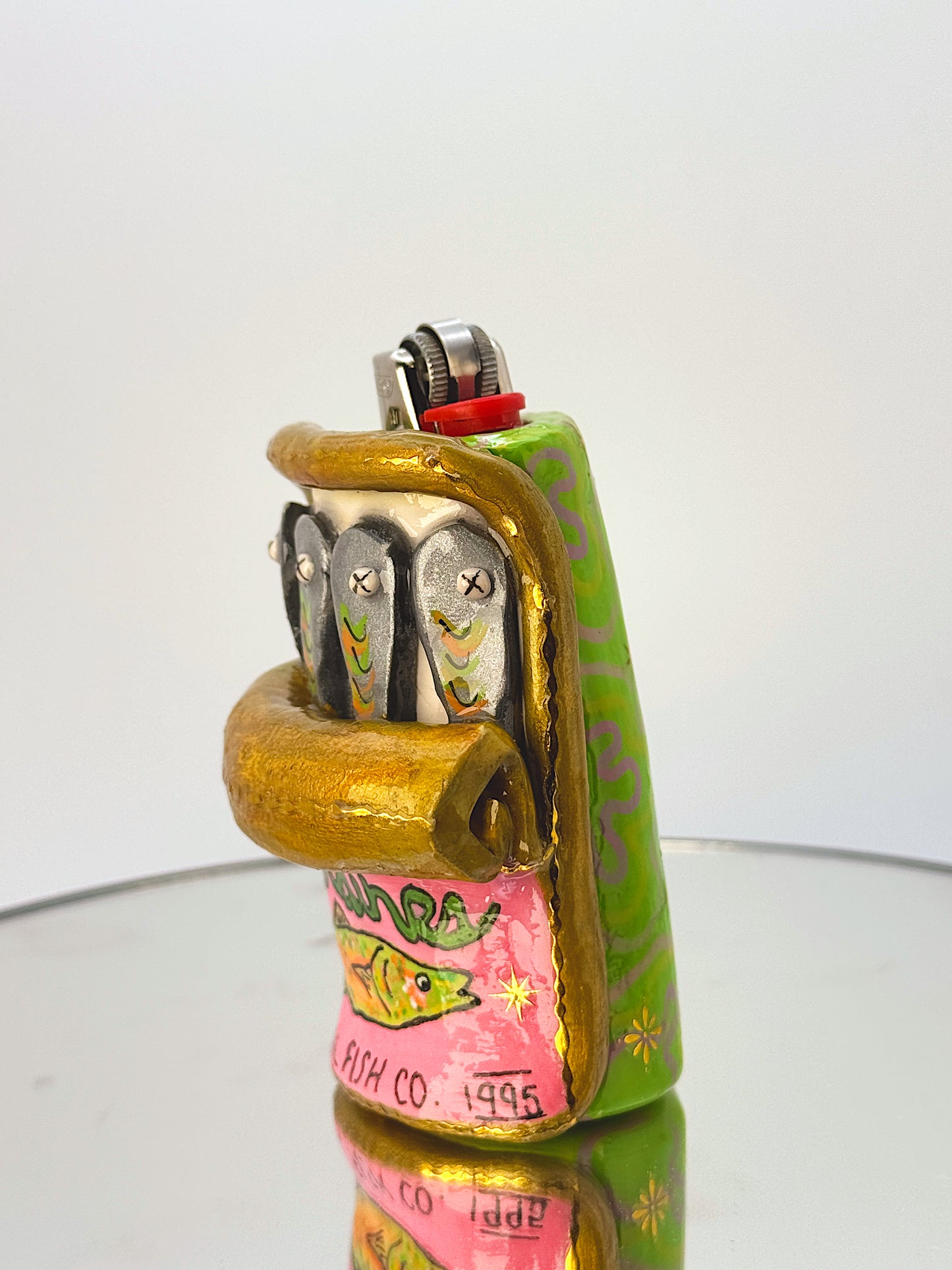 Handmade Sardine Can Lighter Case– Funky Polymer Clay Sculpture
