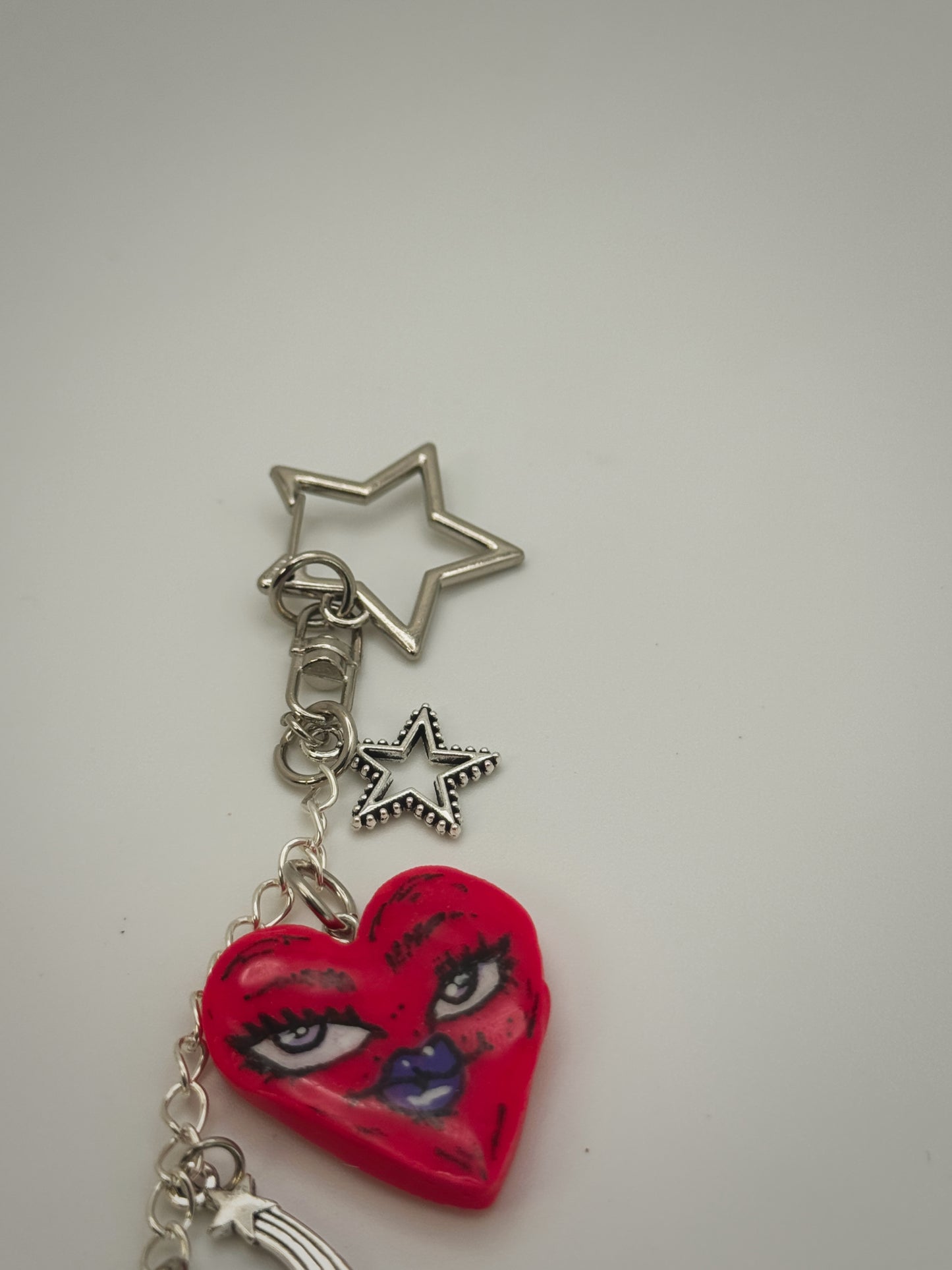 Sassy Star & Heart Bag Charm | Handmade Polymer Clay Key Chain