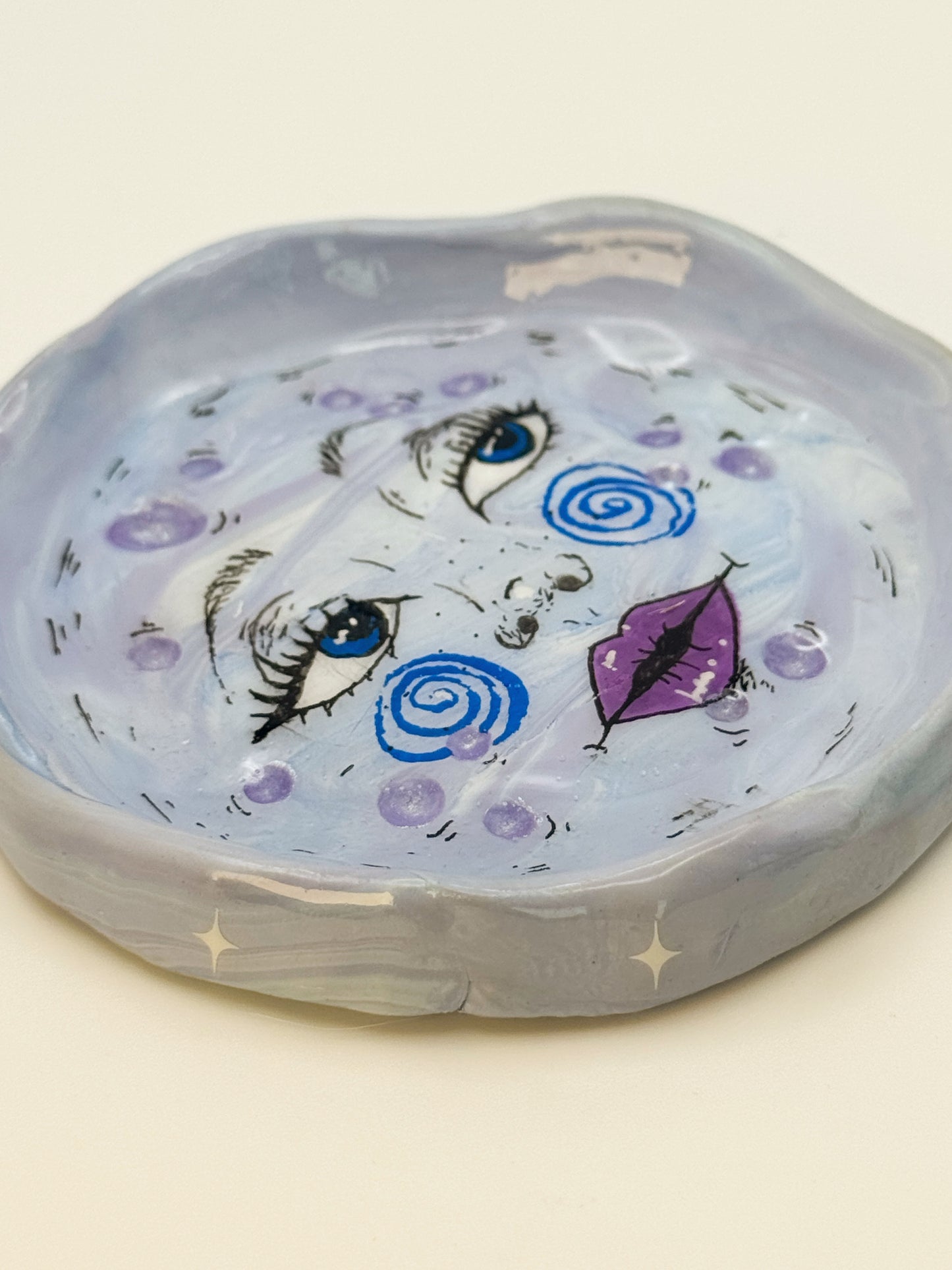 Handmade Moon Face Ring Dish – 3.5” Polymer Clay Celestial Trinket Dish