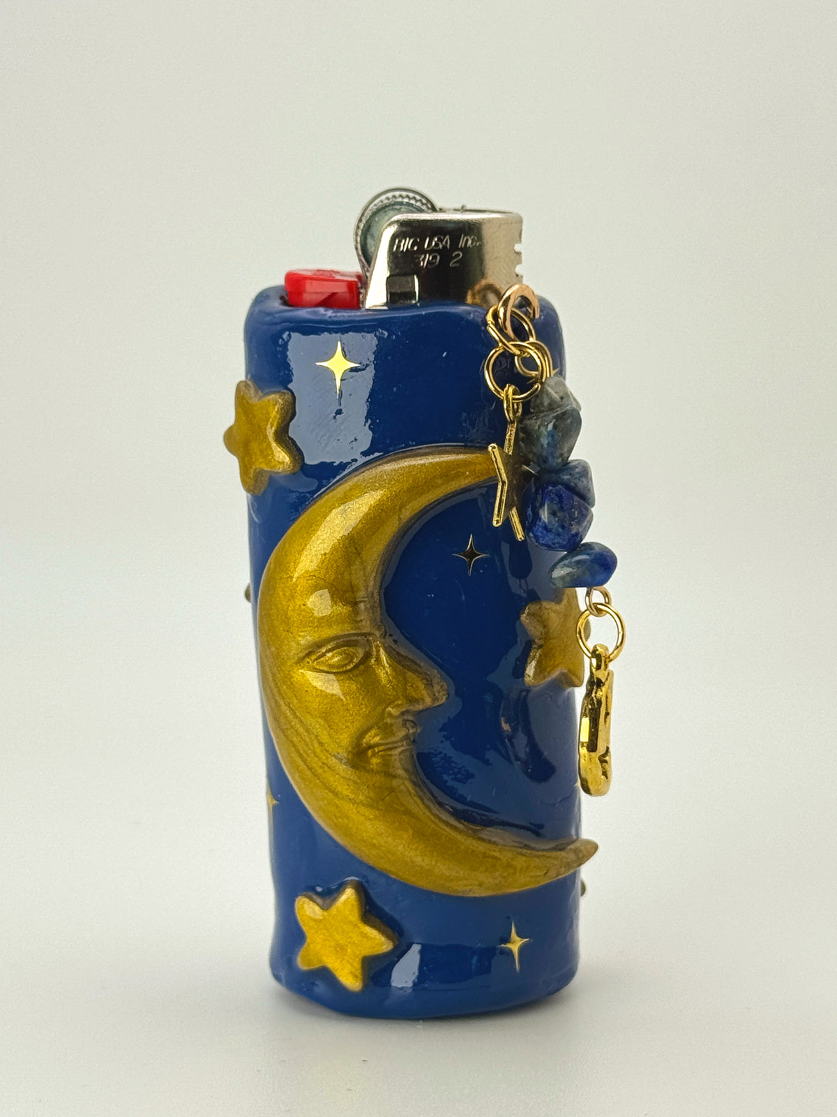 90s Celestial Gold Decor Lighter Case with charm| Fits Standard Bic | Handmade Polymer Clay Art