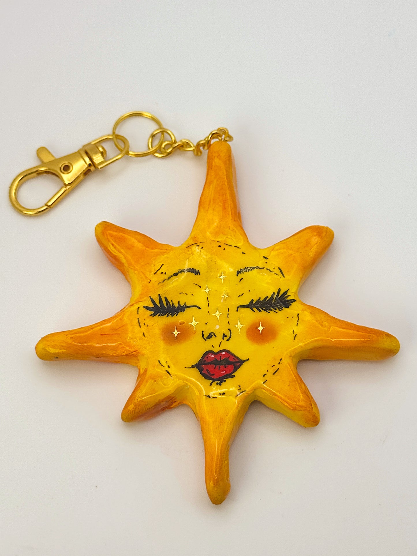 Golden Sun Goddess Keychain – Hand-Sculpted Polymer Clay (3.5–4”)
