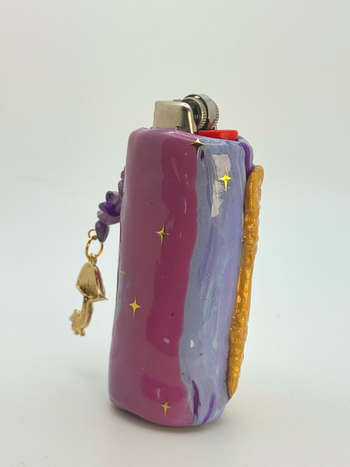 Vintage Frame Snail On A Mushroom Case with charm| Fits Standard Bic | Handmade Polymer Clay Art