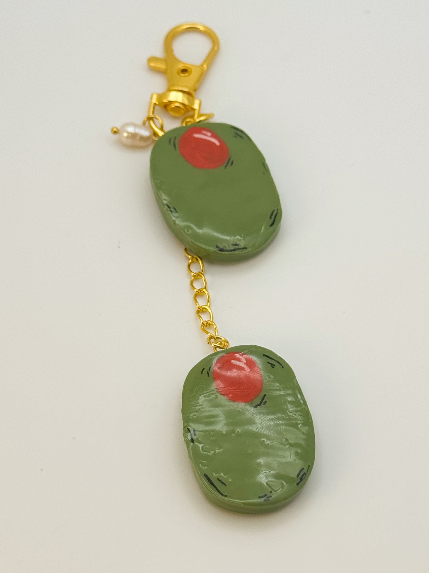 Pair of Olives Keychain – Handmade Polymer Clay Bag Charm