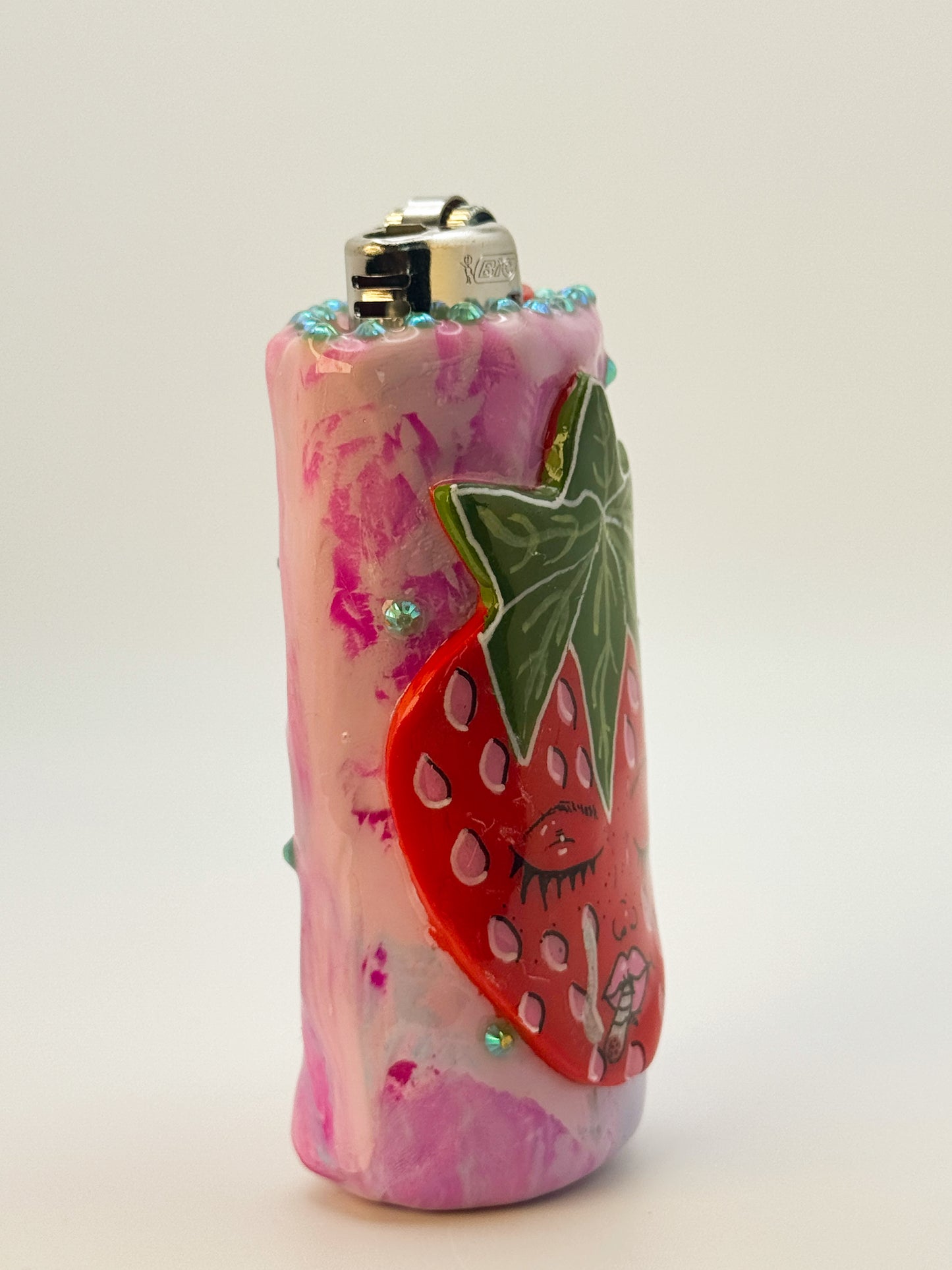 Smoking Strawberry Lighter Case| Fits Standard Bic | Handmade Polymer Clay Art