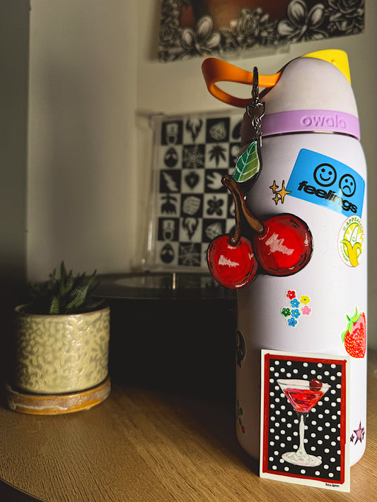 Cherry Martini Sticker – Polka Dot Cocktail Vinyl Sticker, Retro Bar Aesthetic Art