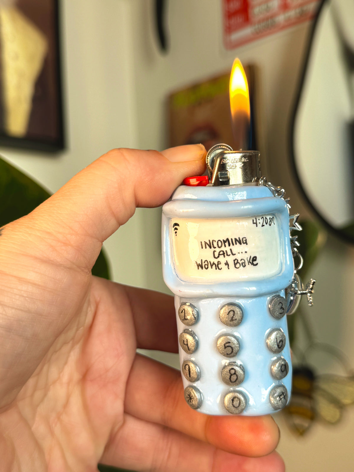Vintage Cell Phone Case with charm| Fits Standard Bic | Handmade Polymer Clay Art