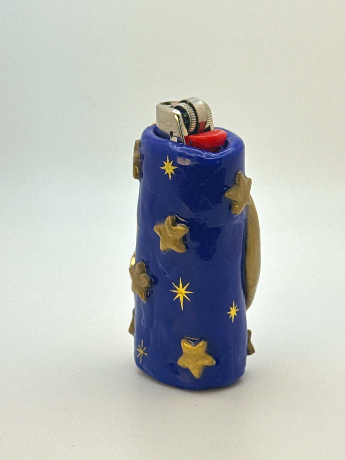90s Celestial Moon Case (GOLD) with charm| Fits Standard Bic | Handmade Polymer Clay Art