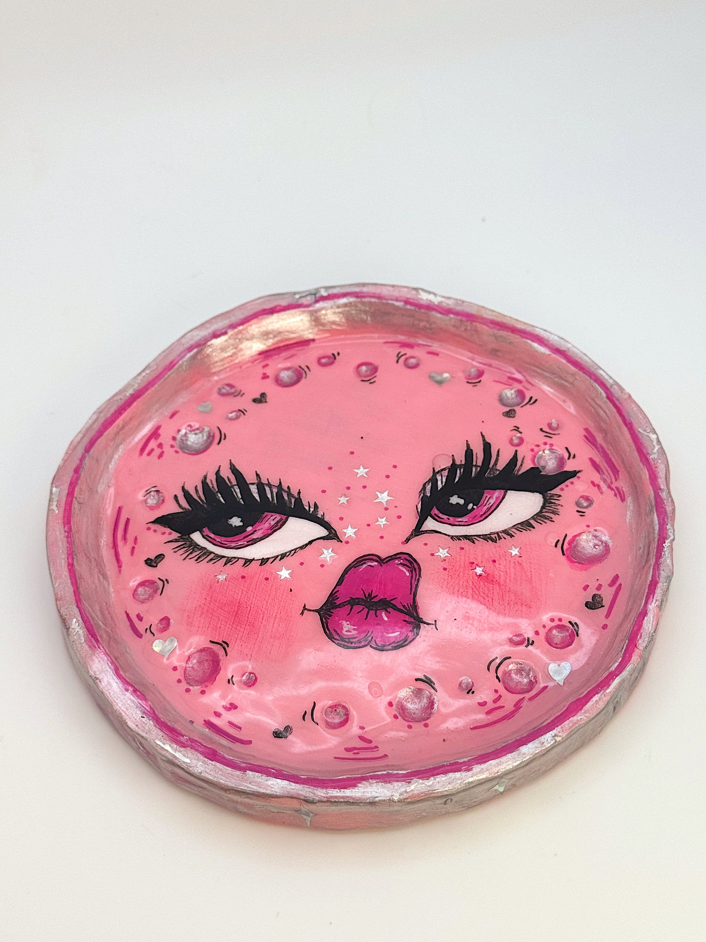 Cosmic Bubble Babe – 5” Hand-Painted Trinket Dish