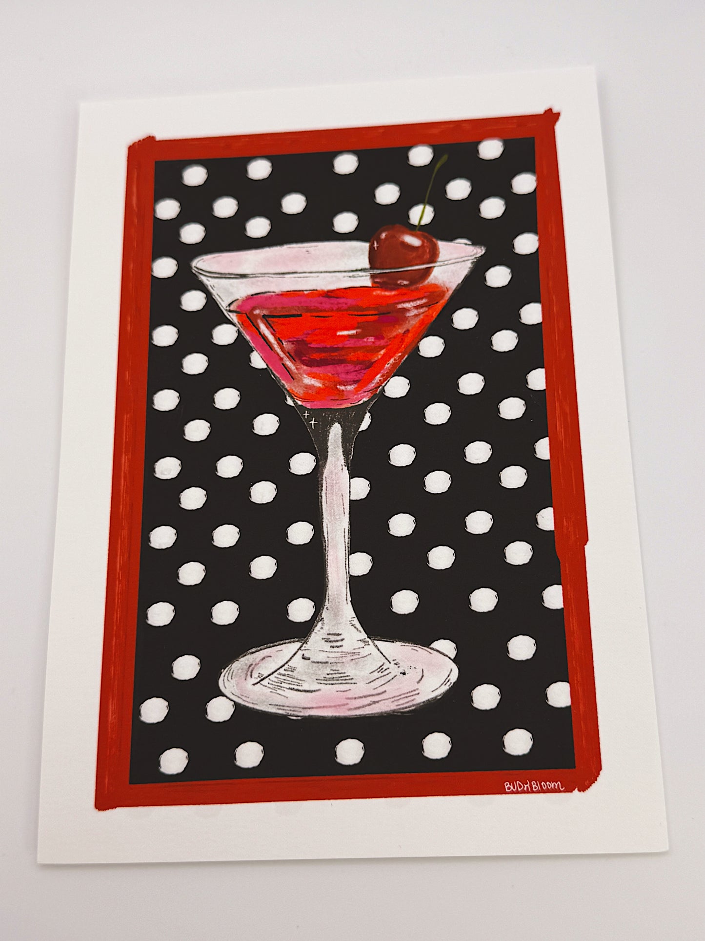 Cosmo Martini Art Print – 5x7 Cocktail Illustration with Polka Dots (Unframed)