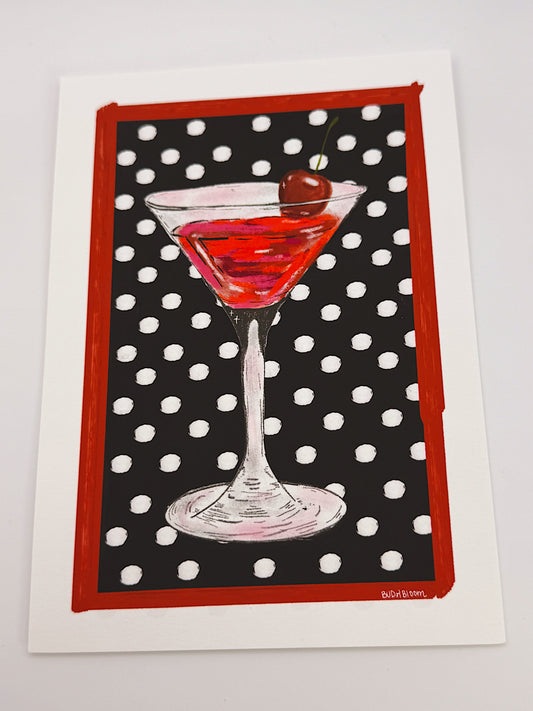Cosmo Martini Art Print – 5x7 Cocktail Illustration with Polka Dots (Unframed)