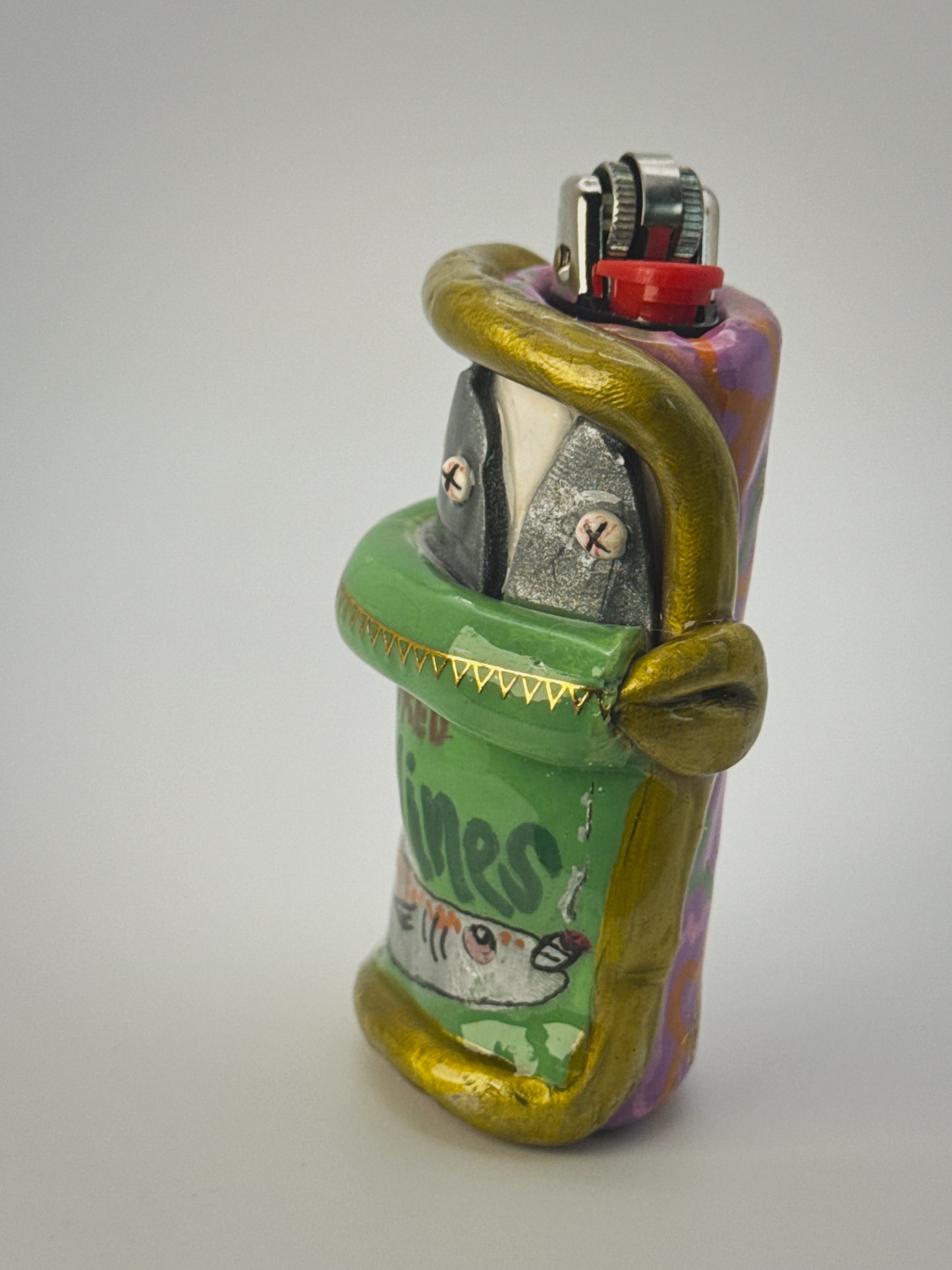 Smoked Sardine Tin Lighter Case| Fits Standard Bic | Handmade Polymer Clay Art