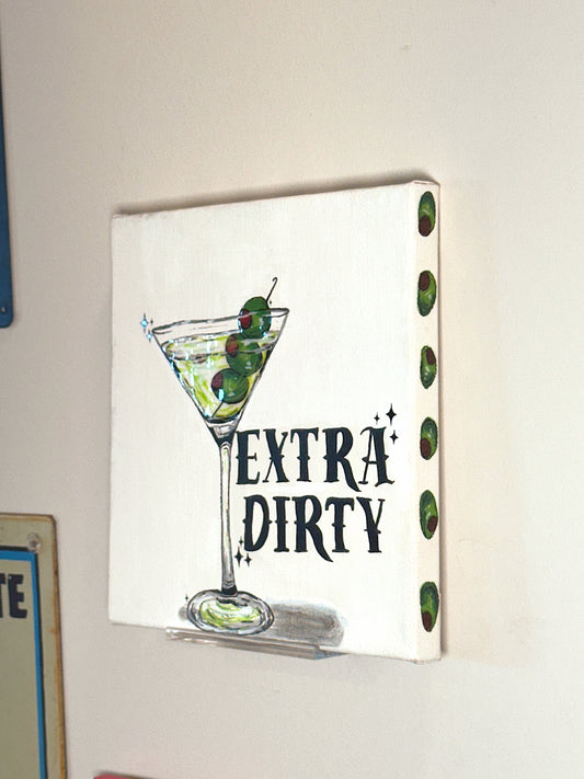 “Extra Dirty” Martini Canvas – 8x8 Hand-Painted Art with Resin Glossy Olives