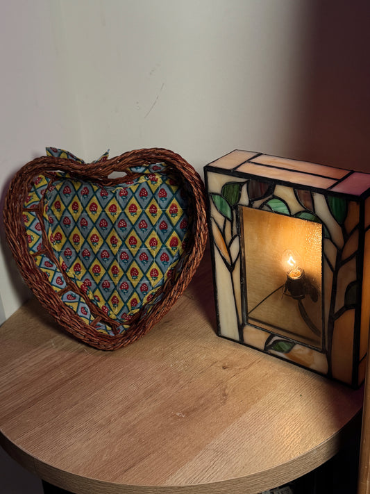 Vintage Heart Shaped Wicker Basket with Strawberry Liner – Cottagecore Decor