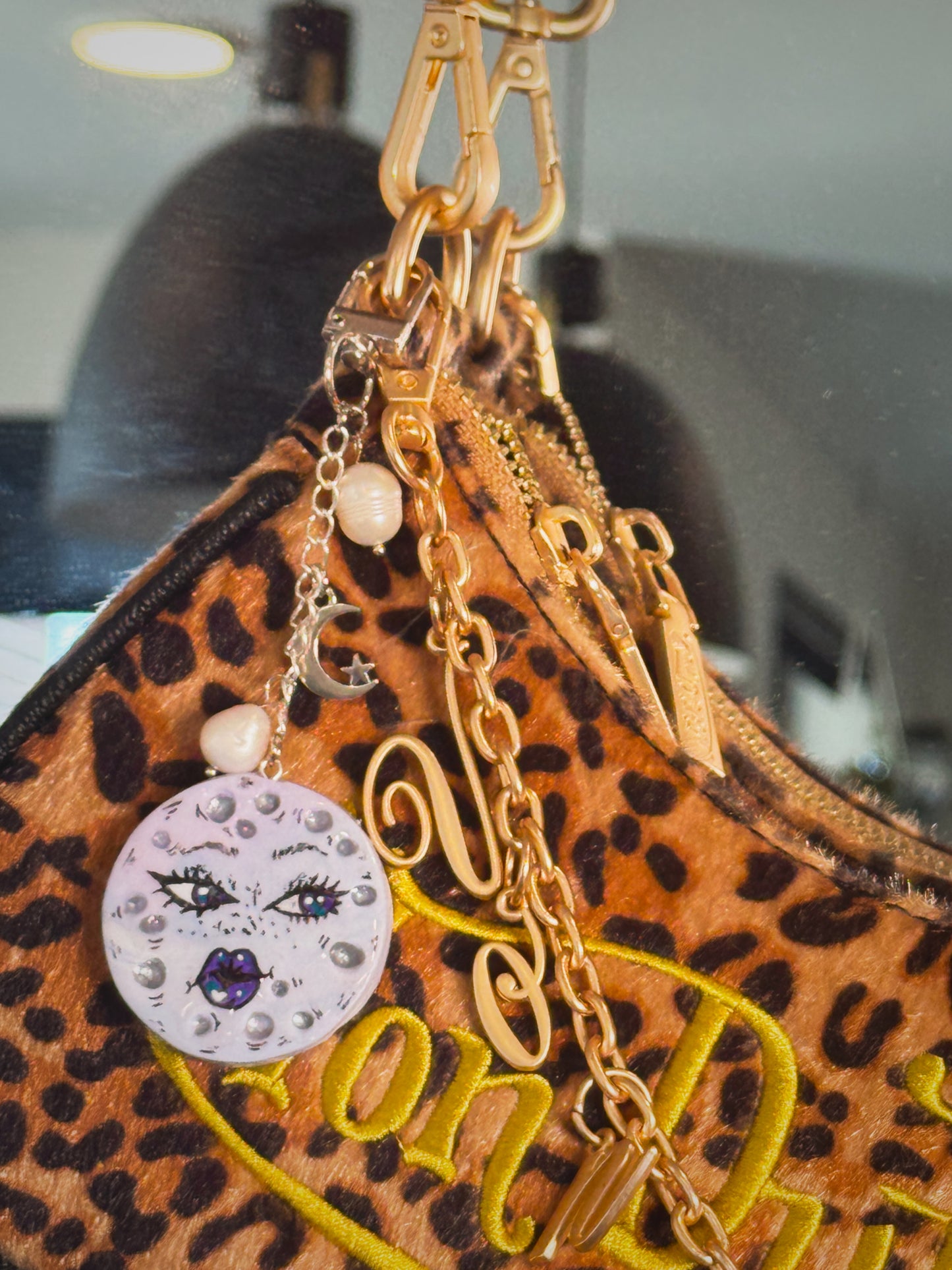 Sassy Moon Keychain – Handmade Polymer Clay Bag Charm